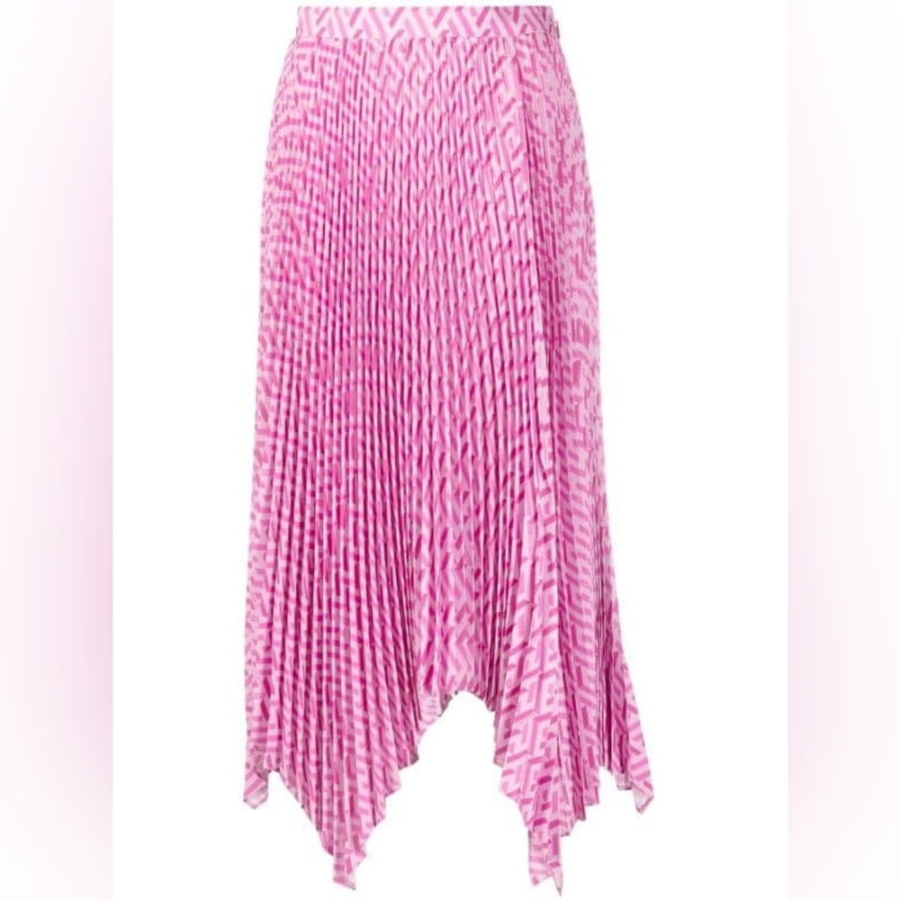 Versace Ladies Pink/Fuxia La Greca Pleated Midi Skirt Size 42